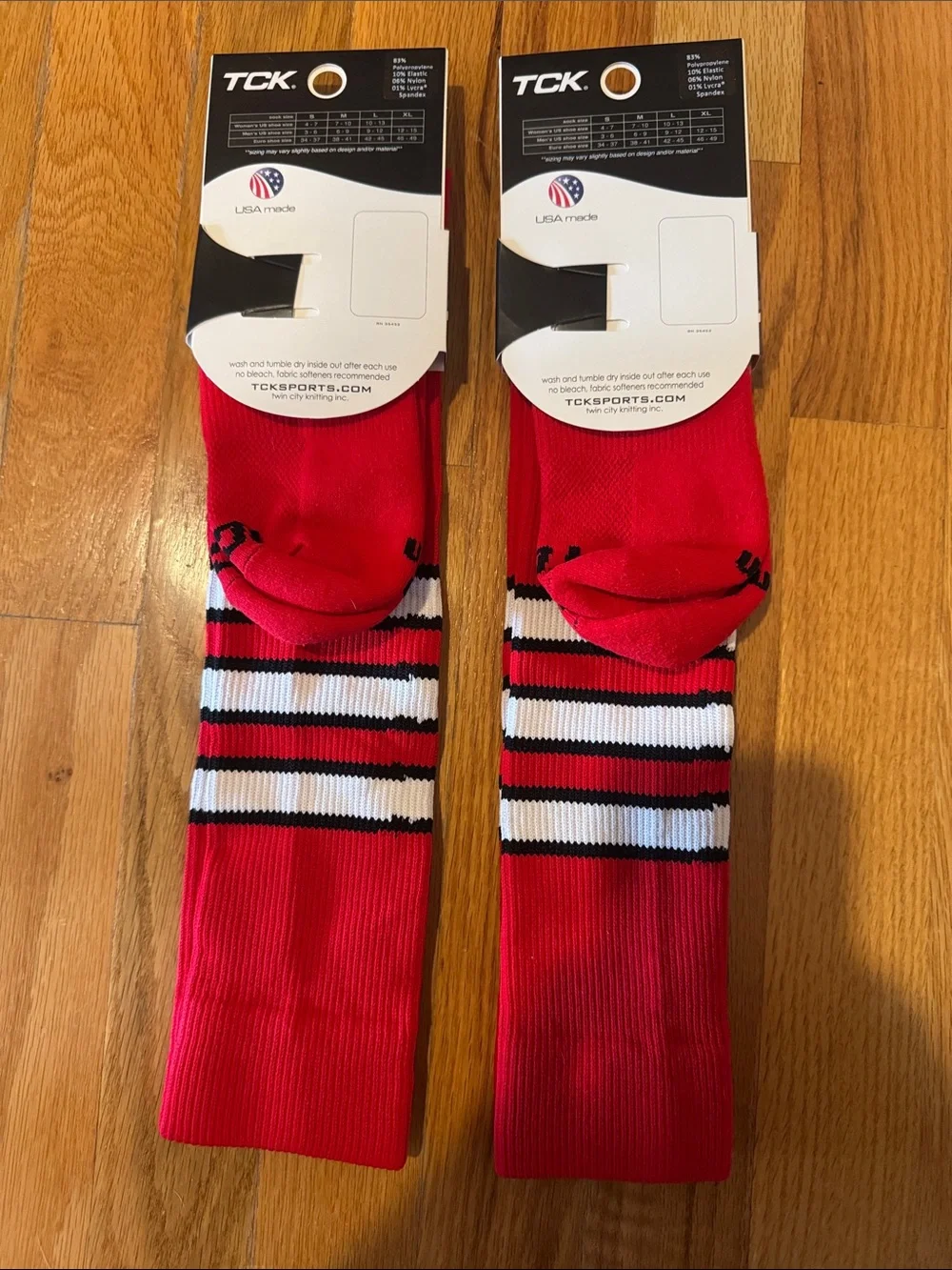 Youth medium TCK Performance Red Athletic Socks with stripes 2 pairs included